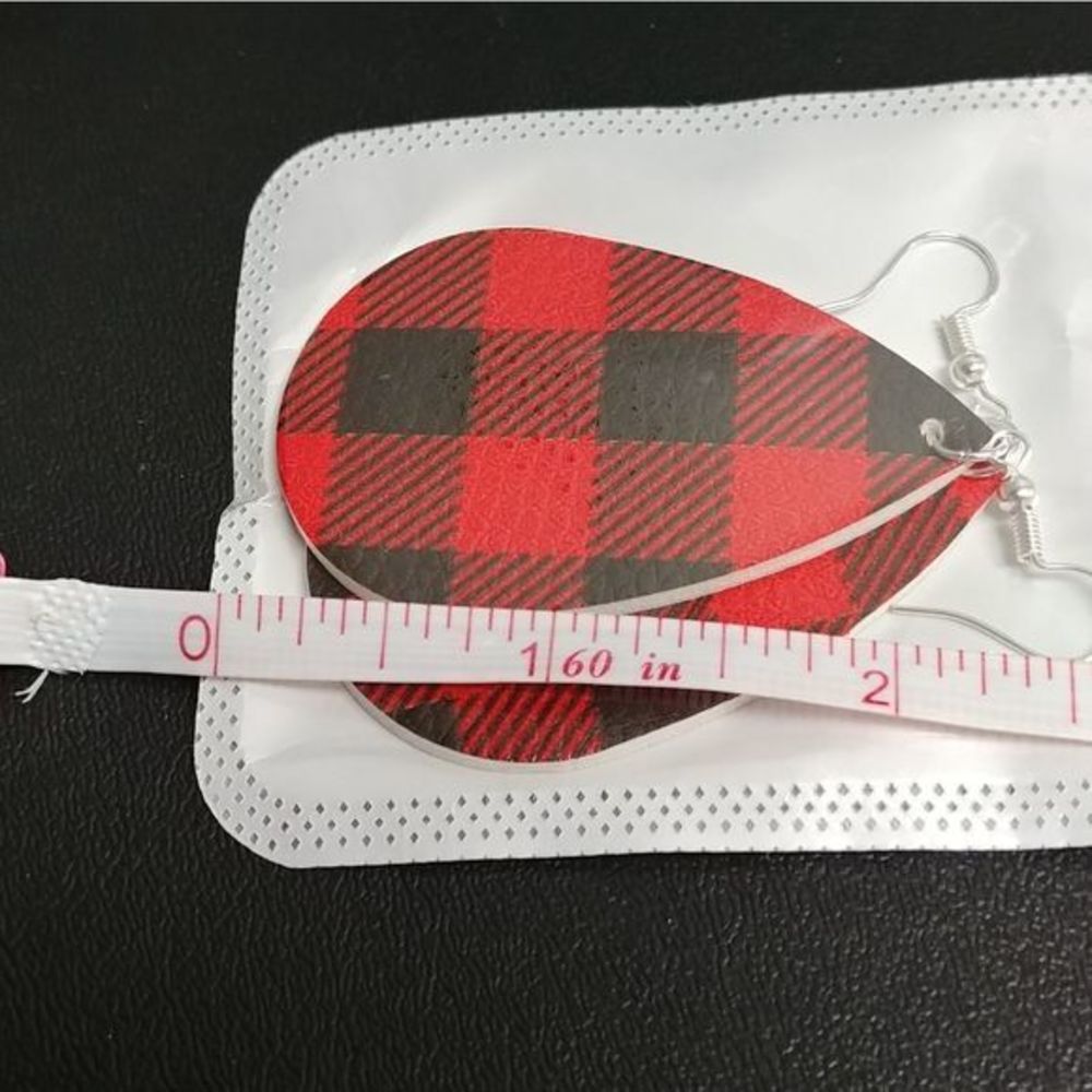 Buffalo Check‎ Red Black Faux Leather Earrings - Picture 3 of 3